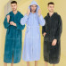 Men Coral Fleece Pajama Robe Hooded Pocket Double Zipper Sleepwear Bathrobe