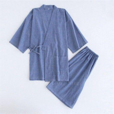 Japanese Kimono Cotton Pajamas Samurai Costume Bathrobe Yukata Set Sleepwear