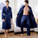 2Pcs Men Bathrobe Faux Silk Satin Pajamas Pants Sleepwear Nightwear Gown Vintage