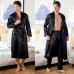 2Pcs Men Bathrobe Faux Silk Satin Pajamas Pants Sleepwear Nightwear Gown Vintage