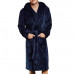 Mens Gents Dressing Gown Heavy Fleece Hooded Lounge Robe Extra Warm Bathrobe