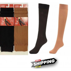 3 Pairs Ladies Knee High Pop Socks Trouser Tights 80 Denier Adults Black Or Tan