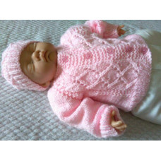 New Hand Knitted Baby Girls Cardigan & Hat. O-3 Months Pink