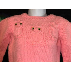 Vintage 70s HandMade Knit Pink Owl Sweater Baby Toddler 11.5X12 2t 18 Months