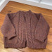 Hand Knit Aran Toddler Wool Brown Buttons Knit  Sweater Size 2-3 Yr Vintage