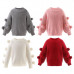 Baby Girls Sweaters Top Scoop Neck Long Sleeve Lantern Sleeve Pom Poms Knitwear