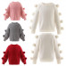 Baby Girls Sweaters Top Scoop Neck Long Sleeve Lantern Sleeve Pom Poms Knitwear