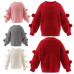 Baby Girls Sweaters Top Scoop Neck Long Sleeve Lantern Sleeve Pom Poms Knitwear